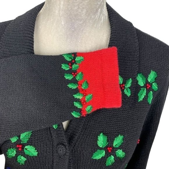 Victoria Jones Petite Embellished Nutcracker Christmas Cardigan Sweater Beads PM - Picture 7 of 13
